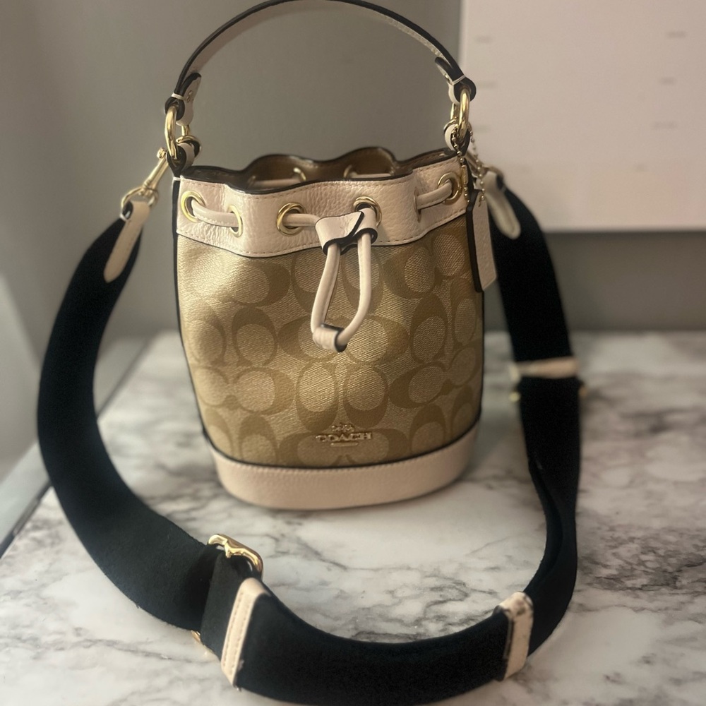 Coach Tan and Cream Mini Bucket Bag